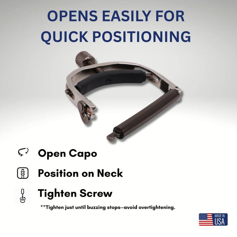 Paige 6-String Guitar Capo â€“ Nickel, Proudly Made in the USA â€“ Adjustable Tension, Ultra-Thin Design â€“ Fits Standard Acoustic Guitars - Image 3